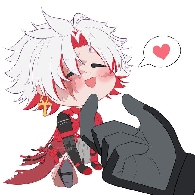 A slight alteration of the first image where Rover is now caressing Scar's chin with his index finger. Scar now has an open-mouth smile, and a little speech bubble with a heart inside has appeared next to his head. Artist Watermark: StarlightCreates