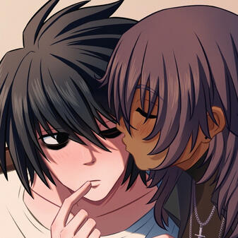 Wanderer is looking up at the viewer, feeling a little embarrassed. His cheeks are flushed and a sweat drop has formed on his left cheek.